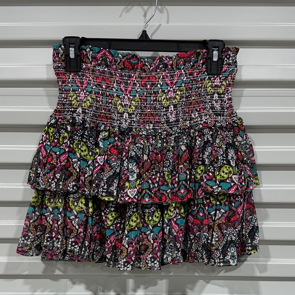 Smocked Tiered Mini Skirt - Black Multicolor